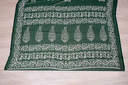 Bottle Green Batik Botanical Georgette Saree - 978