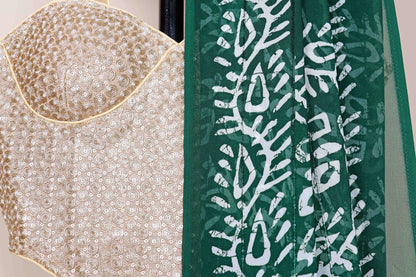 Bottle Green Batik Botanical Georgette Saree - 978