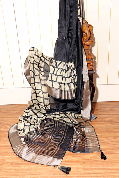 Stone Mosaic Block Print Saree (New 214-R-214)