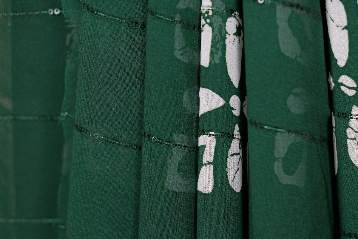 Bottle Green Batik Botanical Georgette Saree - 978