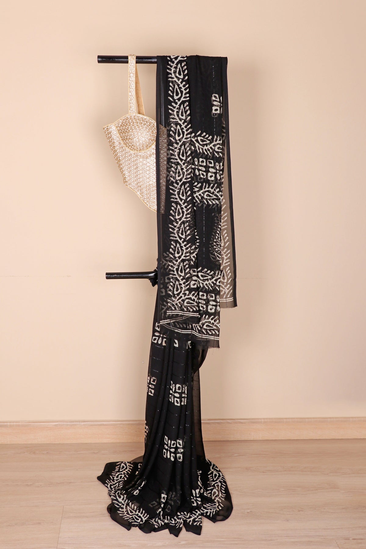 Black Batik Sequin Georgette Saree - 979