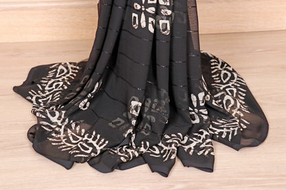 Black Batik Sequin Georgette Saree - 979