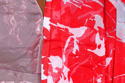 Red Abstract Watercolor Floral Chiffon Saree - 981