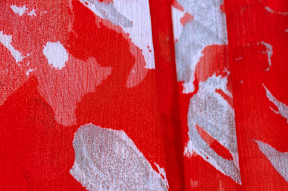 Red Abstract Watercolor Floral Chiffon Saree - 981