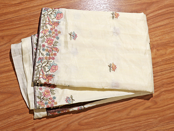Vintage Garden Embroidered Linen Saree (New 216-R-216)