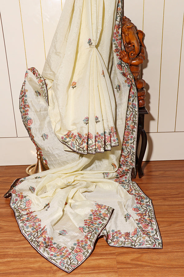 Vintage Garden Embroidered Linen Saree (New 216-R-216)