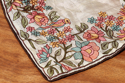 Vintage Garden Embroidered Linen Saree (New 216-R-216)