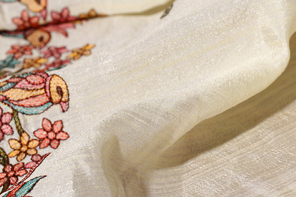 Vintage Garden Embroidered Linen Saree (New 216-R-216)
