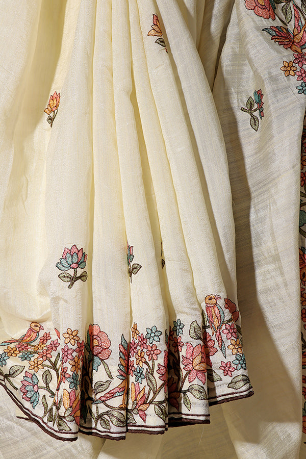 Vintage Garden Embroidered Linen Saree (New 216-R-216)