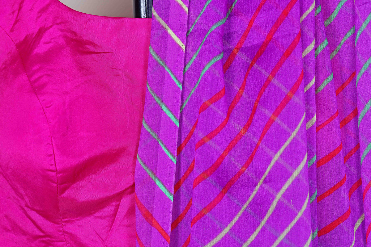 Purple Magenta Leheriya Stripe Georgette Saree - 983