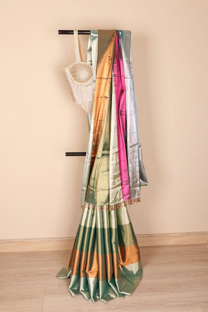Multicolour Stripe Tissue Silk Saree - 984