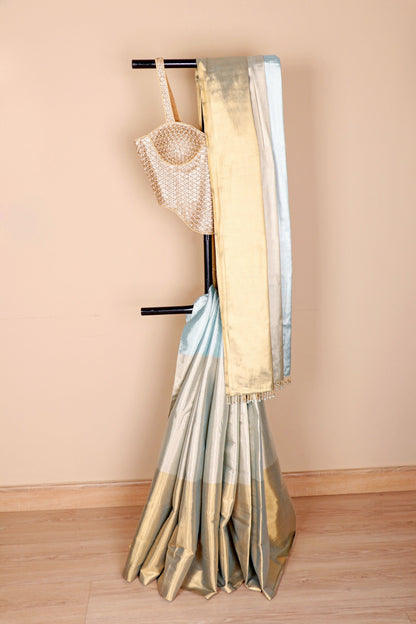 Ice Blue Gold Zari Tissue Silk Saree - 985