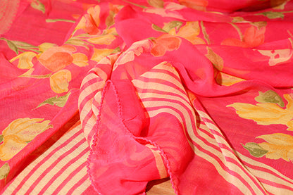 Coral Bloom Pure Chiffon Saree (New 218-R-218)