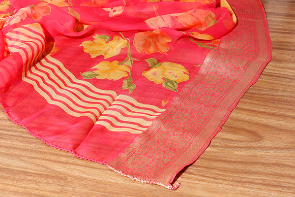 Coral Bloom Pure Chiffon Saree (New 218-R-218)
