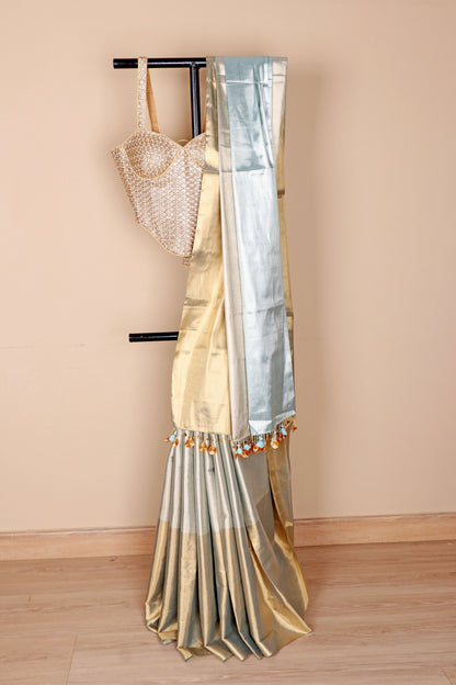 Sage Green Gold Ombre Tissue Silk Saree - 988