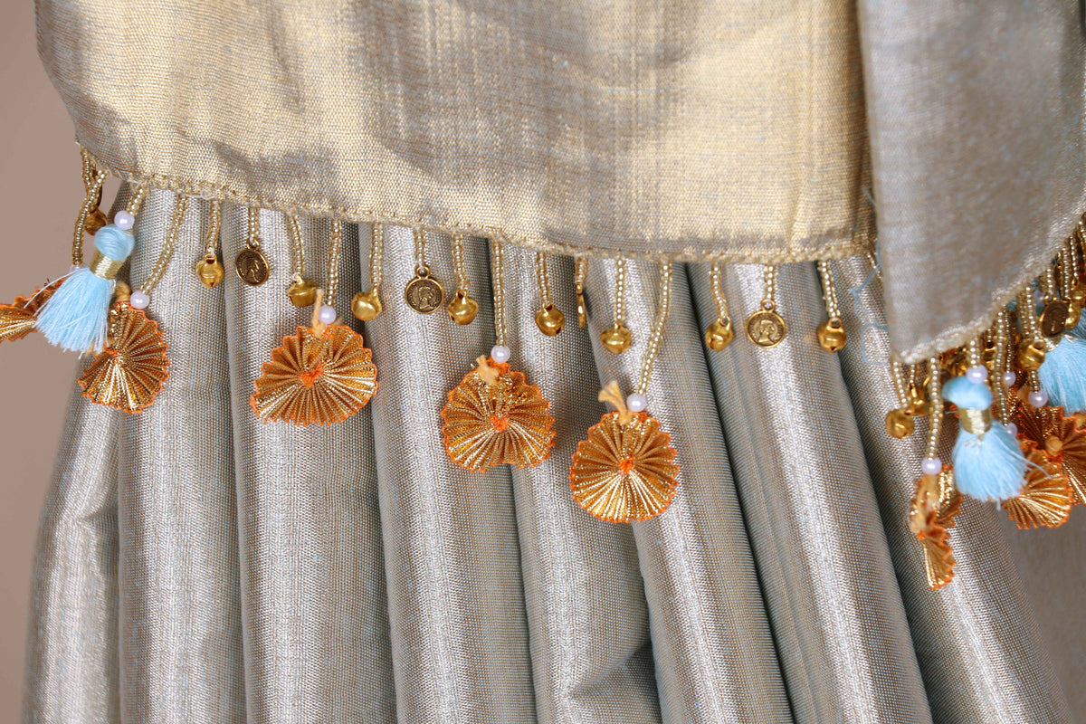 Sage Green Gold Ombre Tissue Silk Saree - 988