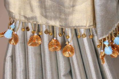 Sage Green Gold Ombre Tissue Silk Saree - 988