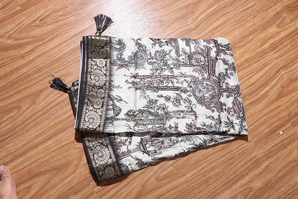 Monochrome Epic Kalamkari Saree (New 221-R-221)