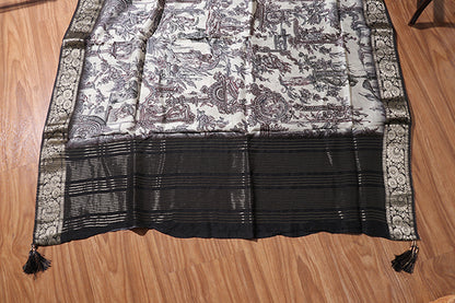 Monochrome Epic Kalamkari Saree (New 221-R-221)