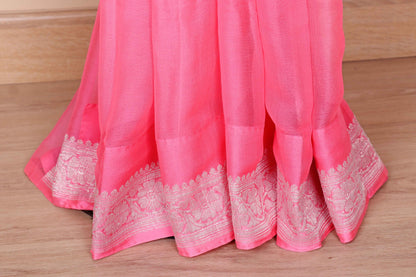 Hot Pink Silver Zari Khaddi Chiffon Saree - 990/ Seema