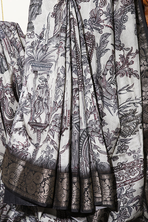 Monochrome Epic Kalamkari Saree (New 221-R-221)