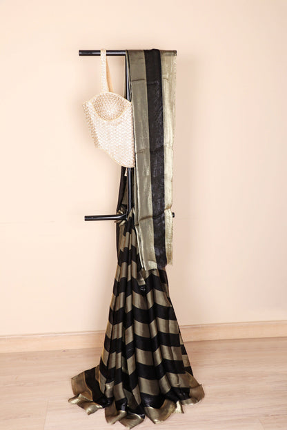 Black Bronze Stripe Tissue Saree - 993