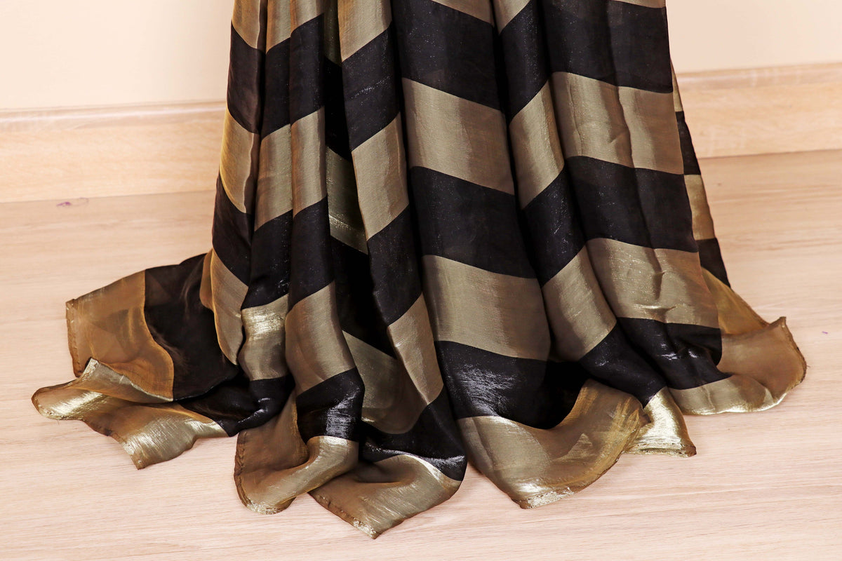 Black Bronze Stripe Tissue Saree - 992