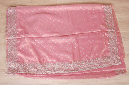 Baby Pink Tissue Saree with Heavy Silver Sequin Embroidery Border | 1004