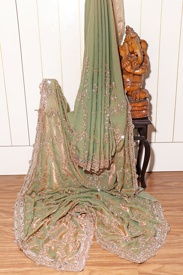 Sage Glimmer Sequin Crepe Saree (New 228-R-227)