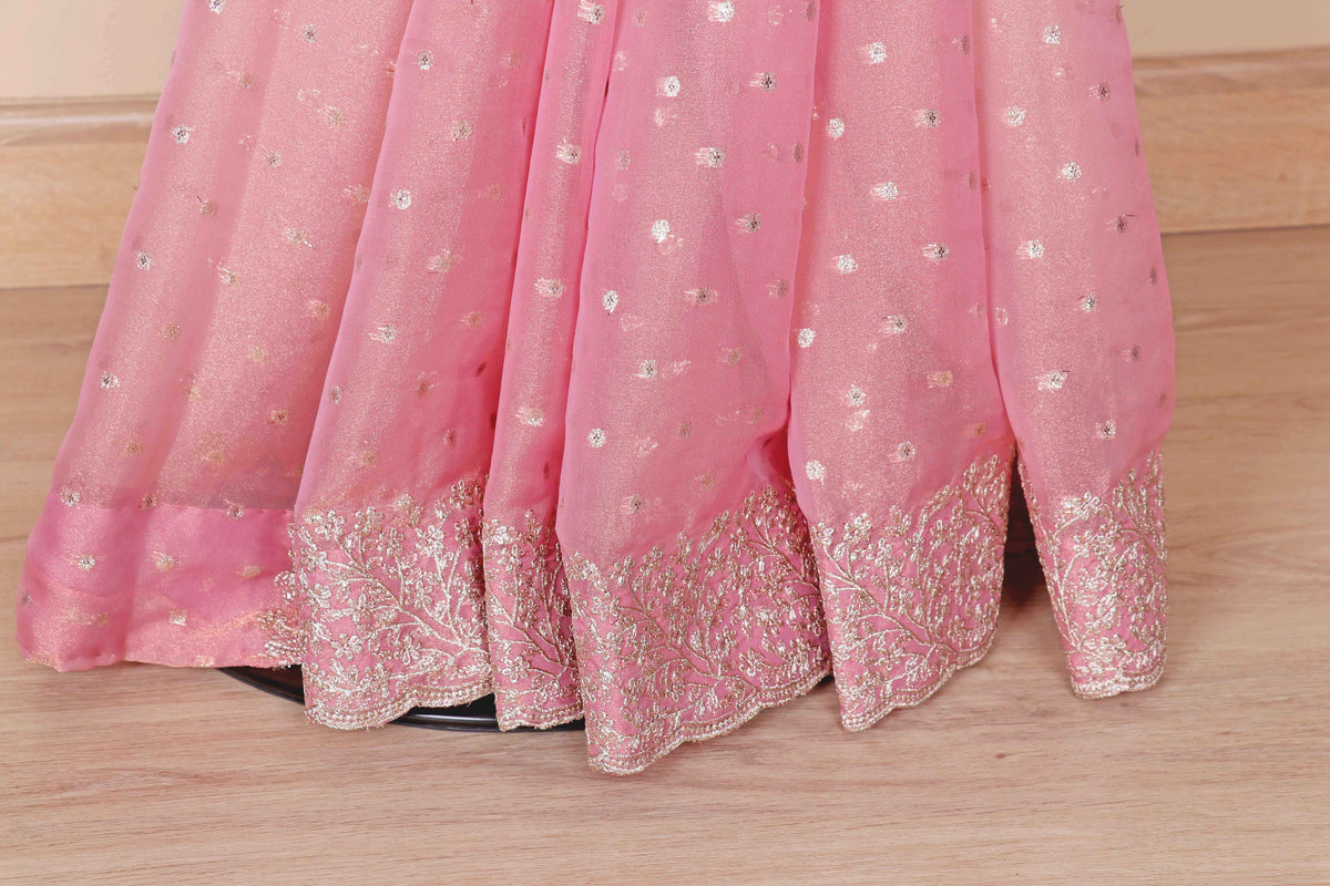 Baby Pink Tissue Saree with Heavy Silver Sequin Embroidery Border | 1004