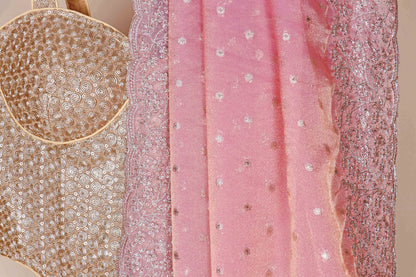 Baby Pink Tissue Saree with Heavy Silver Sequin Embroidery Border | 1004