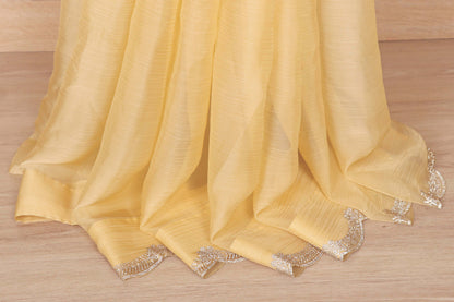 Yellow Georgette Saree with White Scalloped Embroidered Lace Border | 1008