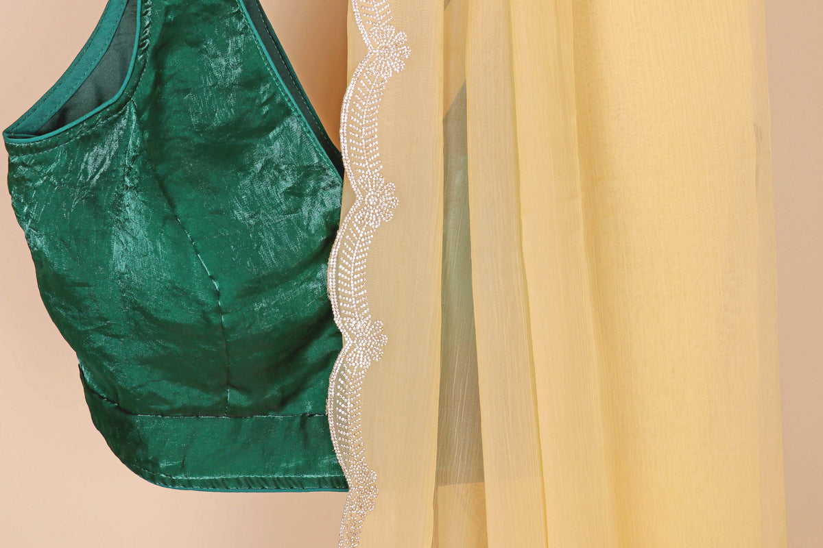 Yellow Georgette Saree with White Scalloped Embroidered Lace Border | 1008