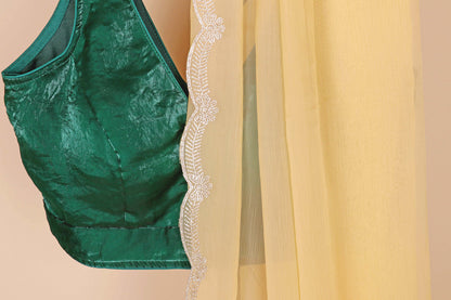 Yellow Georgette Saree with White Scalloped Embroidered Lace Border | 1008