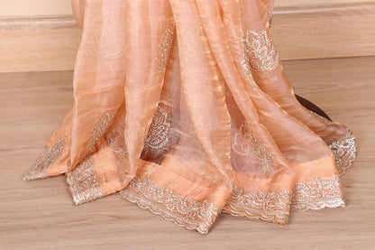 Peach Organza Saree | 1010