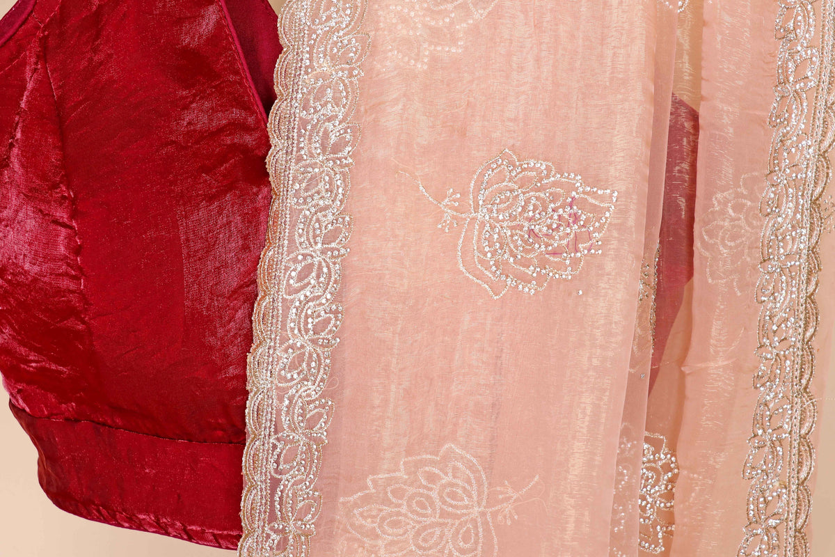 Peach Organza Saree | 1010