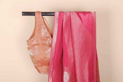 Pink Silk Saree with Gold Sequin Circular Butti and Gold Zari Peacock Woven Pallu | 1027