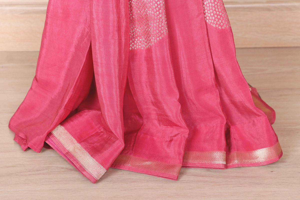 Pink Silk Saree with Gold Sequin Circular Butti and Gold Zari Peacock Woven Pallu | 1027