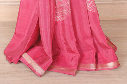 Pink Silk Saree with Gold Sequin Circular Butti and Gold Zari Peacock Woven Pallu | 1027