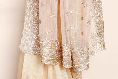 Cream Beige Tissue Organza Saree with All-Over Silver Thread Floral Butti Embroidery and Matching Border | 1035