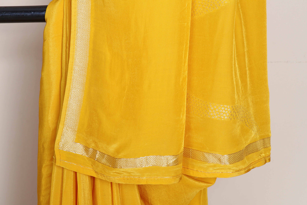 Mango Yellow Soft Saree with Gold Sequin Abstract Floral Motifs and Gold Zari Border | 1036