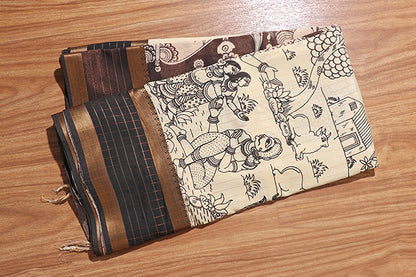 Mythical Madhubani – Hand-Painted Pen Kalamkari Saree (New 250-R-250)