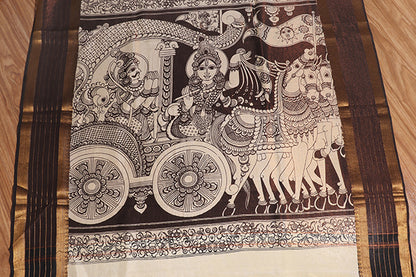 Mythical Madhubani – Hand-Painted Pen Kalamkari Saree (New 250-R-250)