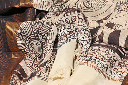 Mythical Madhubani – Hand-Painted Pen Kalamkari Saree (New 250-R-250)