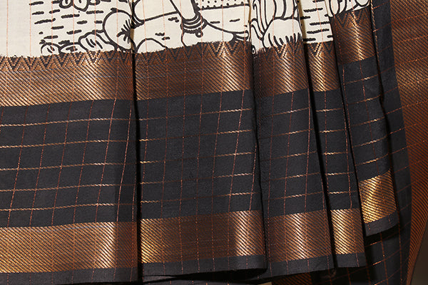 Mythical Madhubani – Hand-Painted Pen Kalamkari Saree (New 250-R-250)