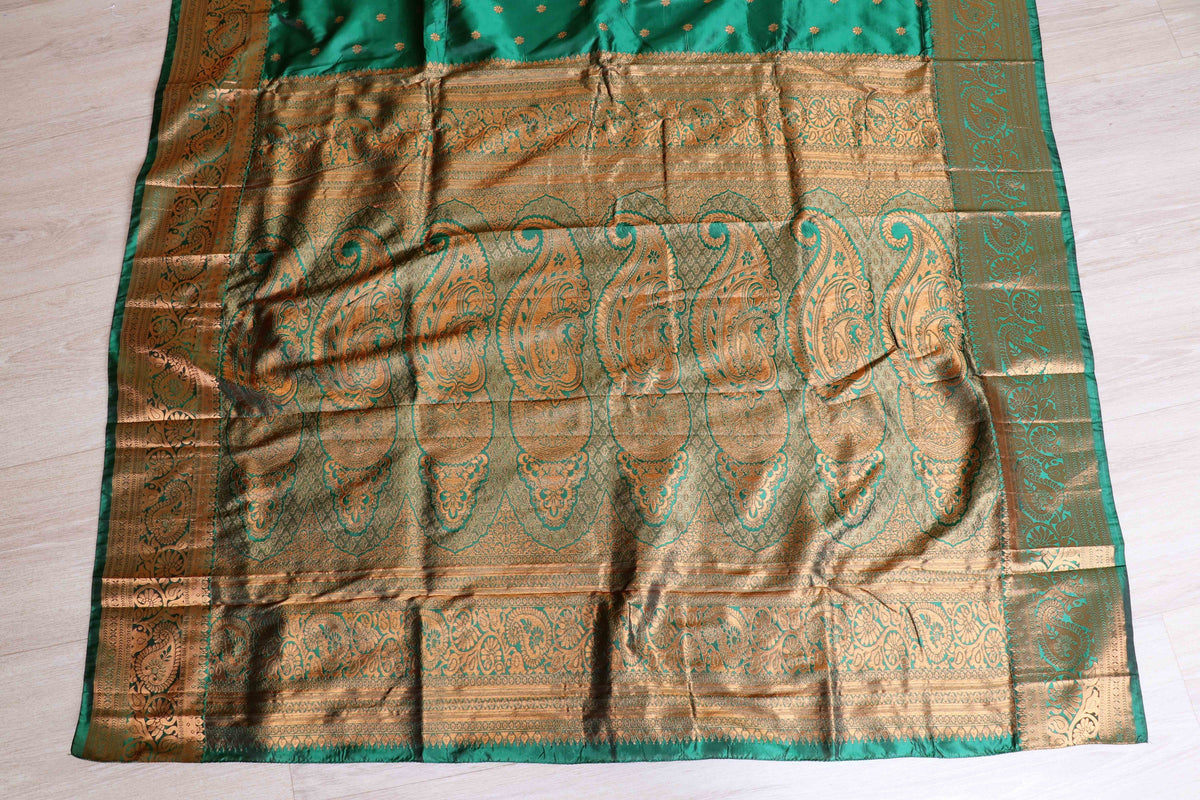 Sheesham Hari Silk Saree with Gold Zari Mango Paisley Kinkhab Woven Pallu and Border | 1054