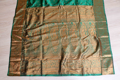 Sheesham Hari Silk Saree with Gold Zari Mango Paisley Kinkhab Woven Pallu and Border | 1054