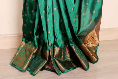 Sheesham Hari Silk Saree with Gold Zari Mango Paisley Kinkhab Woven Pallu and Border | 1054