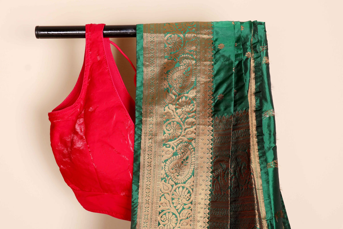 Sheesham Hari Silk Saree with Gold Zari Mango Paisley Kinkhab Woven Pallu and Border | 1054