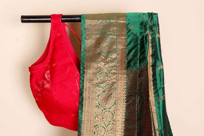 Sheesham Hari Silk Saree with Gold Zari Mango Paisley Kinkhab Woven Pallu and Border | 1054